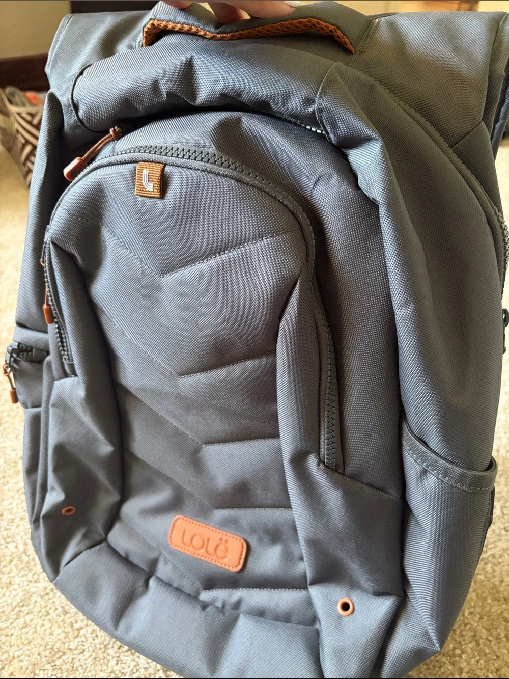 NEW LOLE Charcoal Backpack with Tan Accents